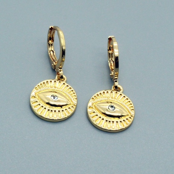 Gold and Silver Colored Evil Eye Earrings - Picture 3 of 5